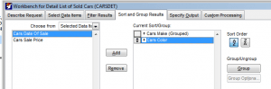 Choosing Group By in the Sort/Group tab affects the layout generated by Foxfire!.